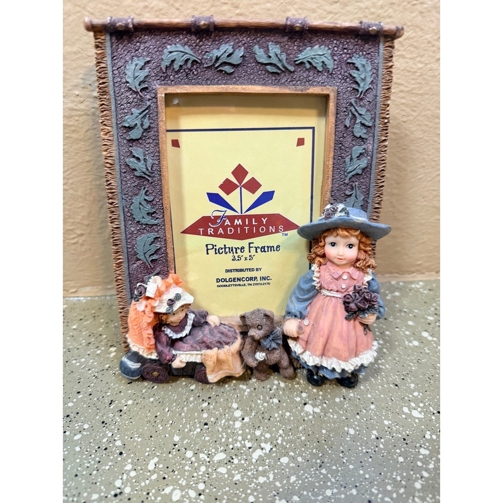Family Traditions Victorian Girl Teddy Bear 3.5x5 Picture Frame 3D Resin Decor